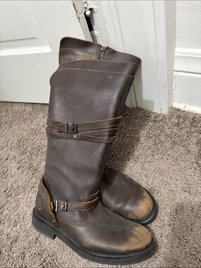 Harley Davidson Brown Leather Riding Boots with Buckle Detail